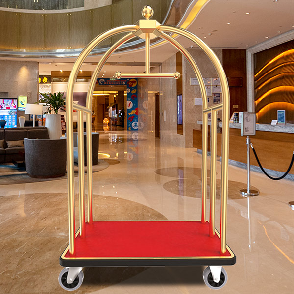 Xe đẩy hành lý khách sạn inox vàng - hình 2