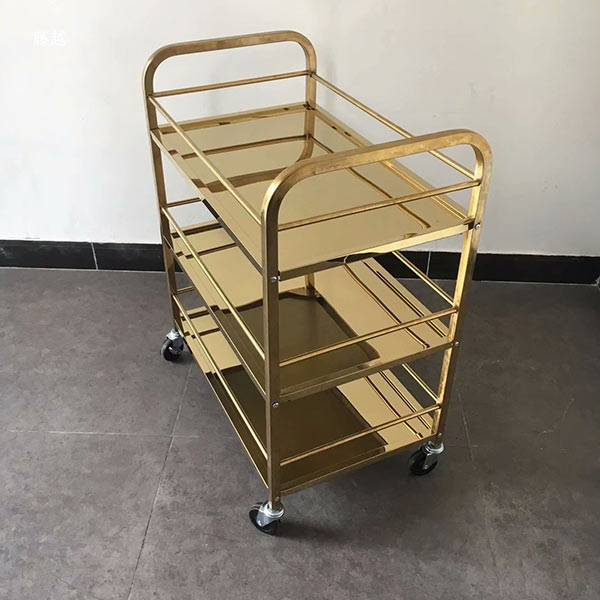 Xe đẩy phục vụ rượu đồ ăn inox vàng - hình 4
