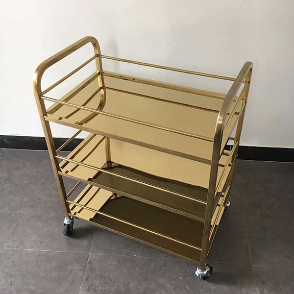 Xe đẩy phục vụ rượu đồ ăn inox vàng - hình 5