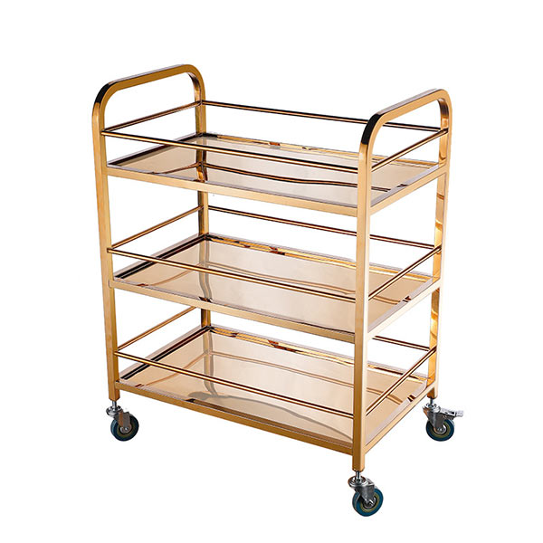 Xe đẩy phục vụ rượu đồ ăn inox vàng - hình 6