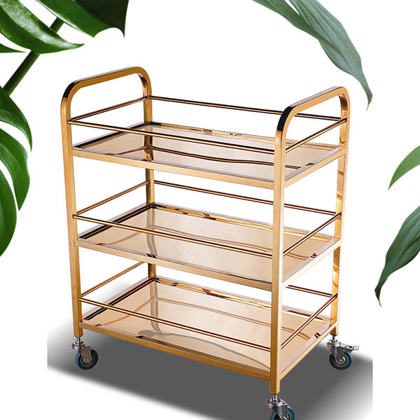 Xe đẩy phục vụ rượu đồ ăn inox vàng - hình 2