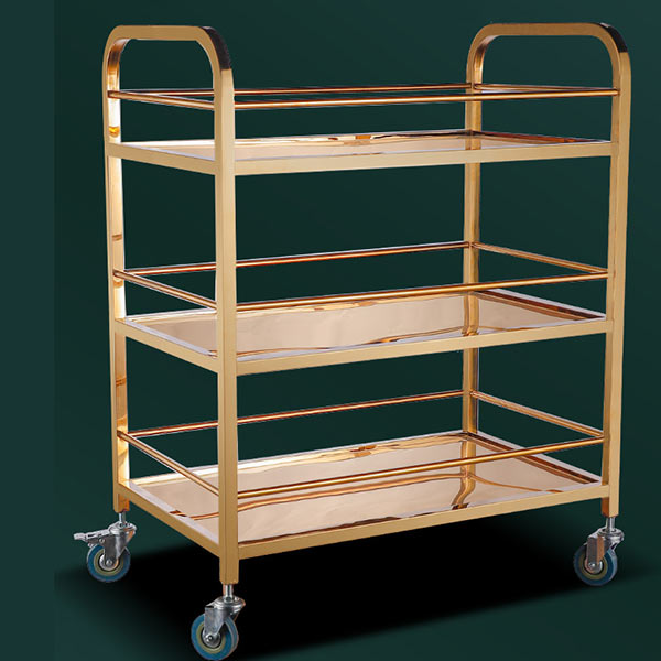 Xe đẩy phục vụ rượu đồ ăn inox vàng - hình 3