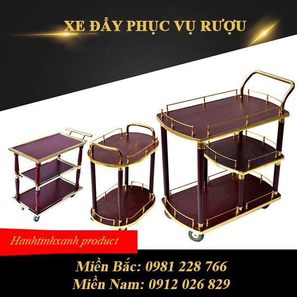 Xe đẩy rượu cao cấp bằng gỗ - hình 4