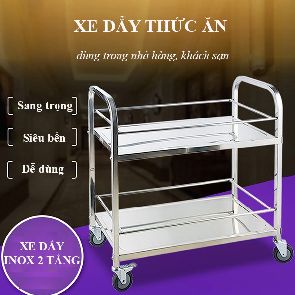 Xe đẩy thức ăn 2 tầng inox - hình 2