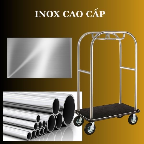 Xe đẩy vali khách sạn inox trắng - hình 3