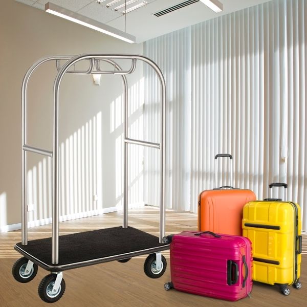 Xe đẩy vali khách sạn inox trắng - hình 2