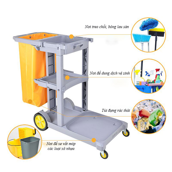 Xe làm vệ sinh 3 tầng chữ L không nắp - hình 3