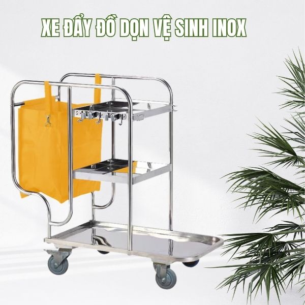 Xe inox đẩy đồ dọn vệ sinh - hình 5