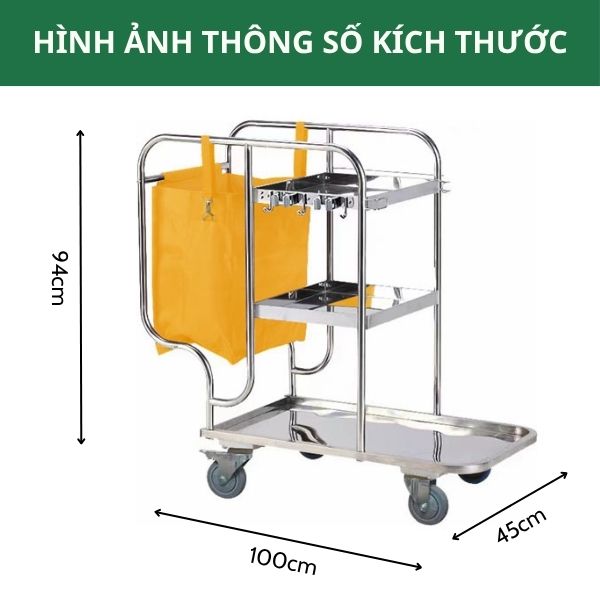 Xe inox đẩy đồ dọn vệ sinh - hình 2
