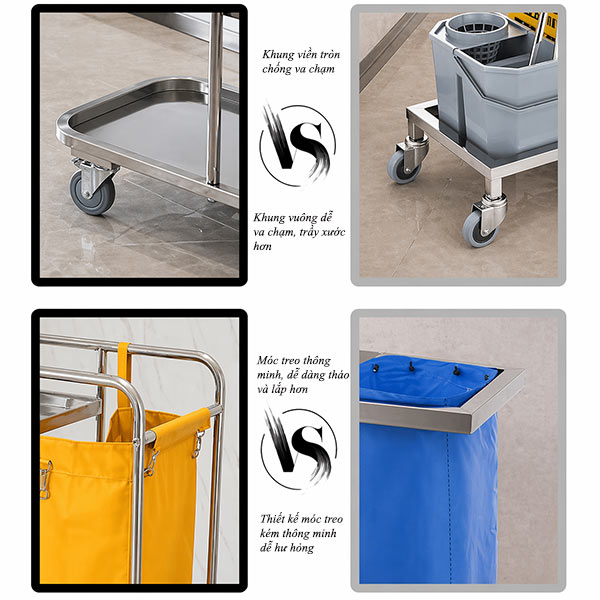 Xe inox đẩy đồ dọn vệ sinh - hình 3