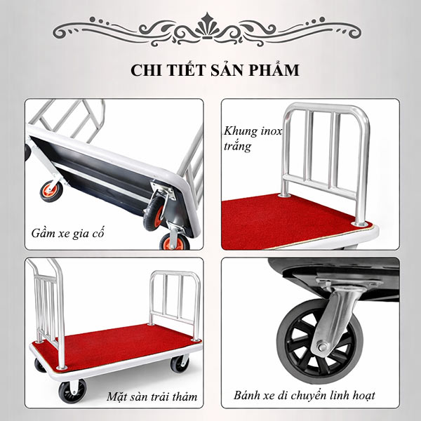 Xe kéo hành lý chữ U inox trắng - hình 4