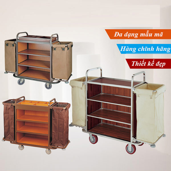 Xe dọn phòng khách sạn ngăn gỗ - hình 5
