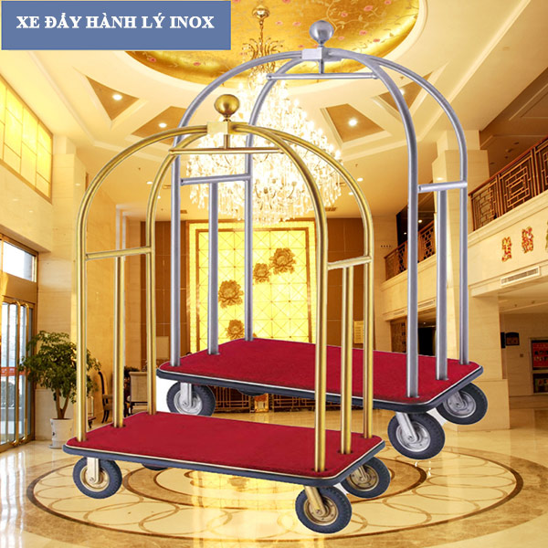Xe vận chuyển hành lý inox trắng - hình 5