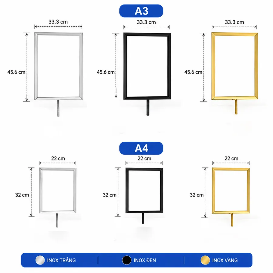 Kích thước bảng thông báo A3 A4 loại đứng gắn đầu cột chắn dây chùng
