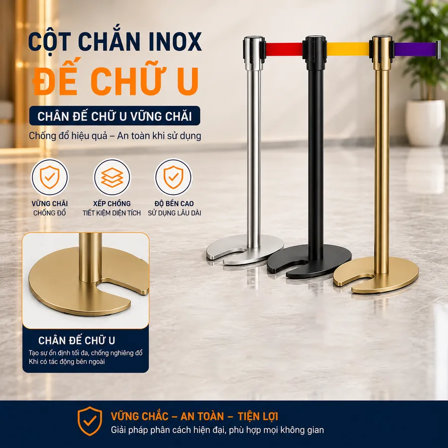 Cột chắn inox chân đế chữ U