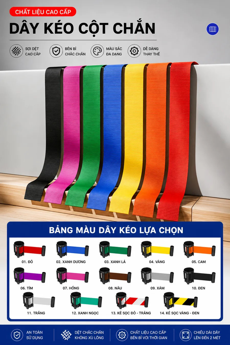 Cột chắn inox dây kéo 2m: Phần dây kéo căng