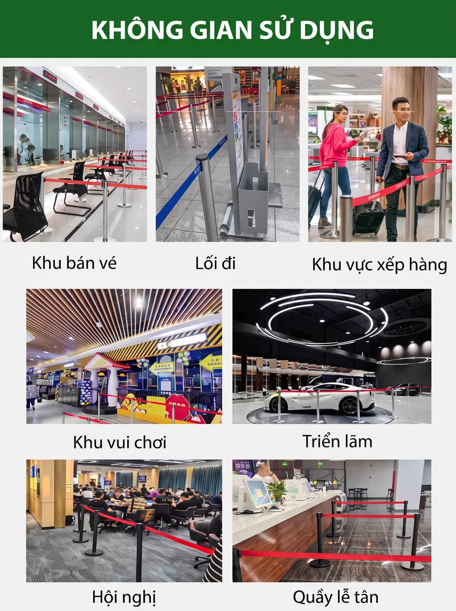 Không gian trang bị cột chắn inox dây căng kéo 2m
