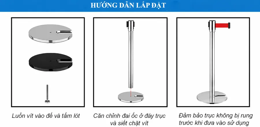 Lắp đặt cột chắn inox đế chữ U dây căng 2m