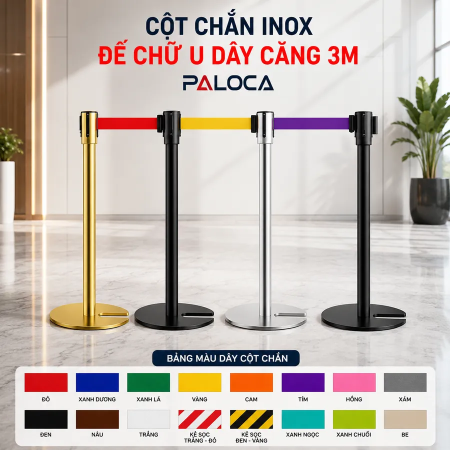 Cột chắn inox đế chữ U dây căng 3m Paloca