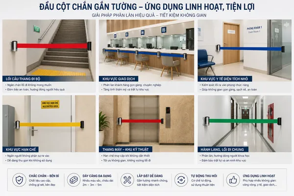Bộ dây căng cột chắn gắn tường dùng tại nhiều không gian