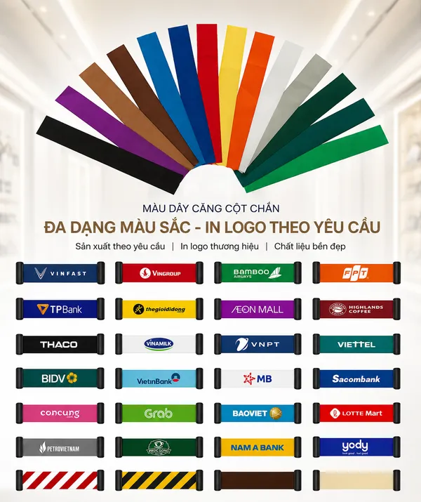Bảng màu sắc dây căng hộp cột chắn và logo, slogan có thể in