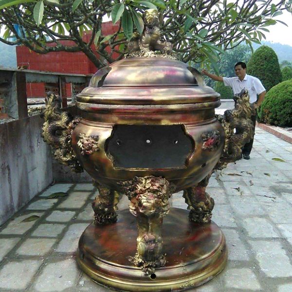 Đỉnh hóa vàng Tứ Linh màu vàng đồng