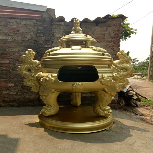 Đỉnh hóa vàng Tứ Linh màu vàng đồng