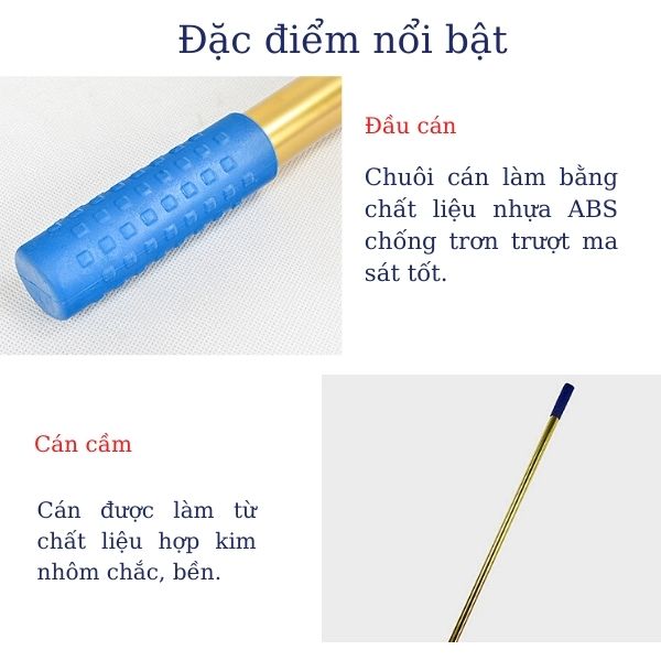 Cán cây lau sàn khô làm từ inox không gỉ, bền đẹp