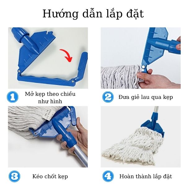 Các bước lắp đặt bộ kẹp giẻ lau ướt Standard