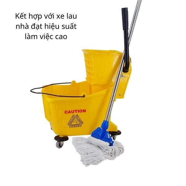 Cây lau ướt sàn kết hợp với xe vắt nước lau nhà cho hiệu quả vệ sinh cao