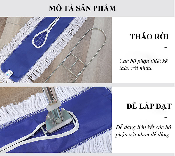 Cây lau sàn công nghiệp 60cm - cây lau nhà khô, nhà ướt