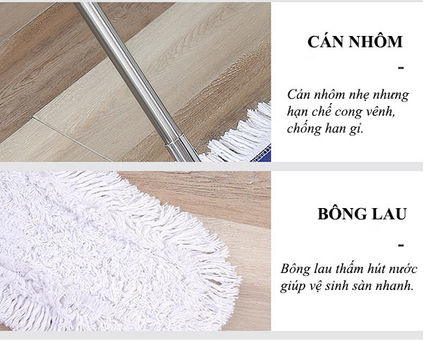 Cây lau sàn công nghiệp 60cm - cây lau nhà khô, nhà ướt