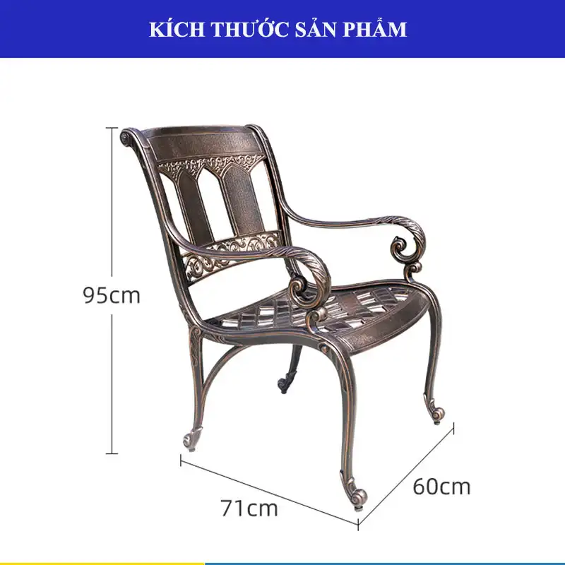 Kích thước ghế nhôm đúc có tay ghế mang phong cách cổ điển