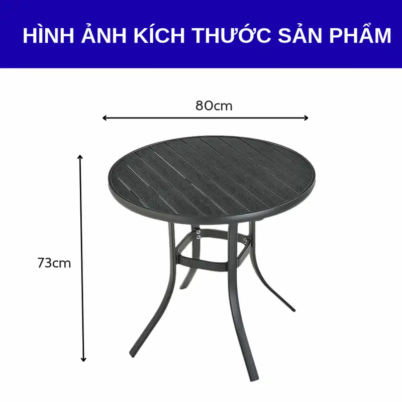 Kích thước bàn tròn khung nhôm nan gỗ nhựa