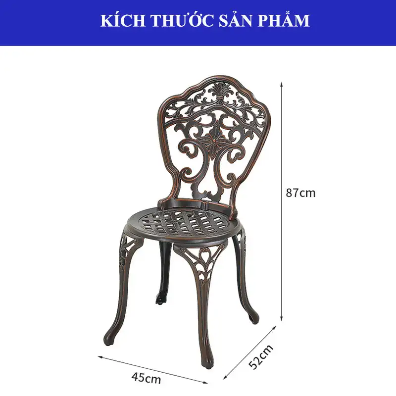 Chi tiết kích thước ghế nhôm đúc họa tiết hoa lan
