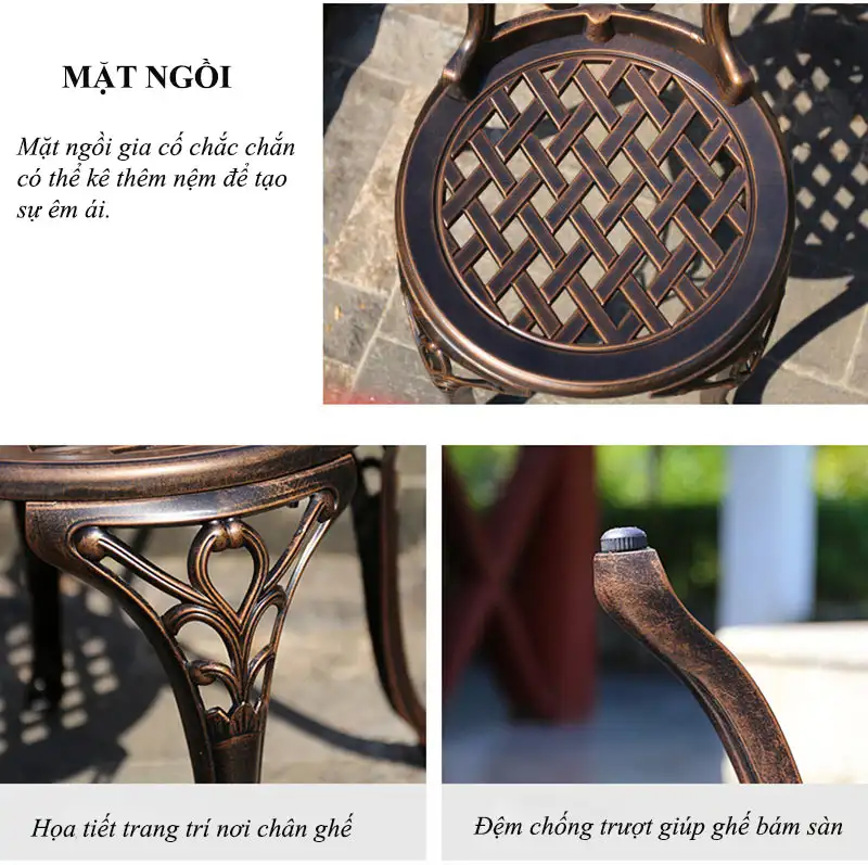 Chi tiết ghế nhôm đúc cafe sân vườn họa tiết hoa lan