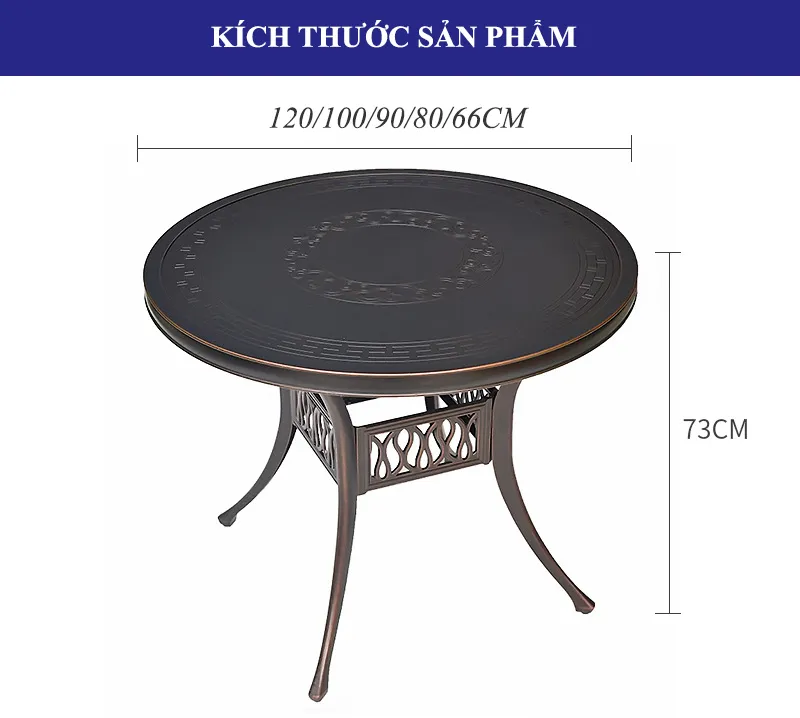 Các kích thước bàn ngoài trời hình tròn bằng nhôm đúc