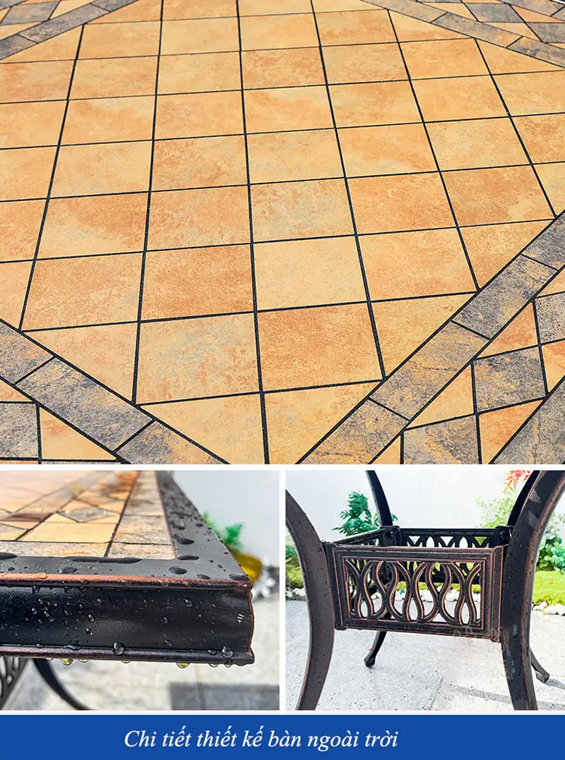 Các chi tiết của mẫu bàn nhôm đúc vuông