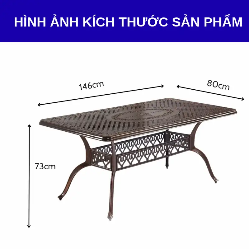 Kích thước bàn nhôm đúc sân vườn