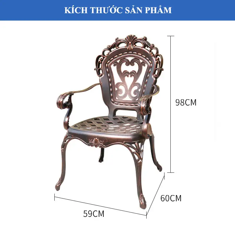 Chi tiết kích thước ghế ngoài trời bằng nhôm đúc
