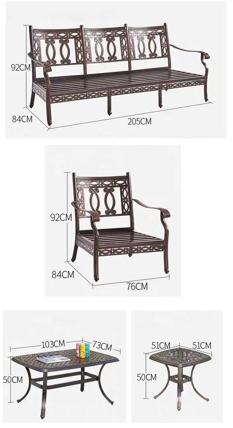 Cụ thể kích thước bộ bàn ghế ngoài trời nhôm đúc