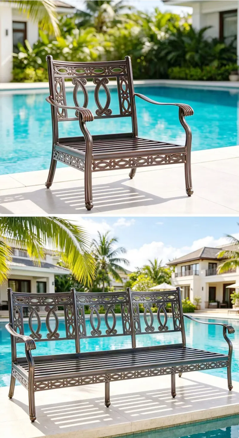 Ghế sofa đơn và ghế dài sofa 3 chỗ của bộ bàn ghế ngoài trời
