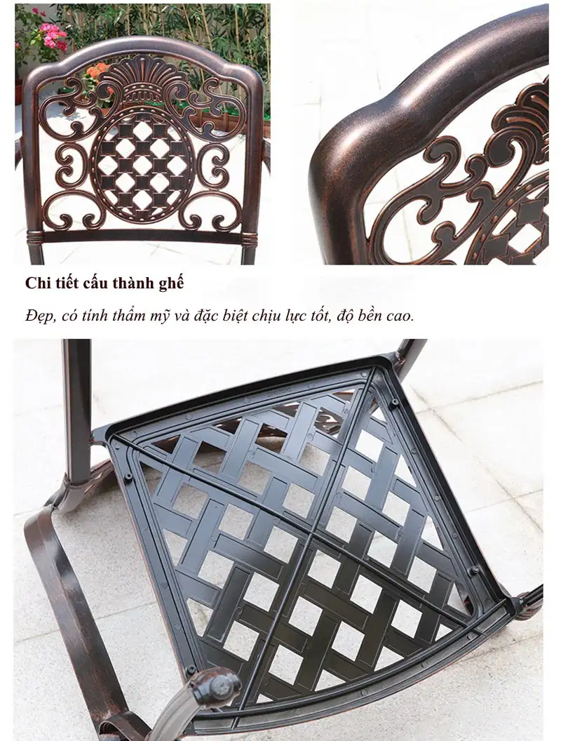 Chi tiết cấu tạo ghế sân vườn cafe nhôm đúc
