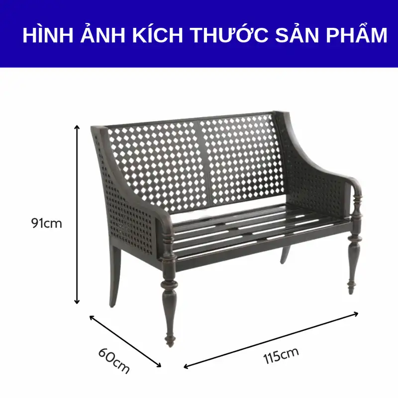 Kích thước ghế nhôm đúc dạng sofa đôi