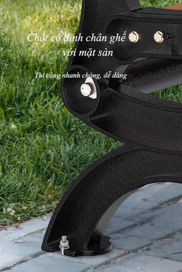 Chân ghế công viên có thể cố định mặt sàn nếu muốn