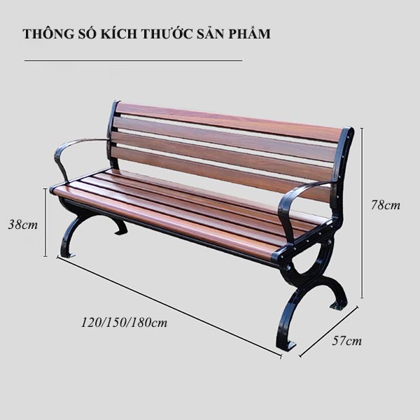 Kích thước ghế gỗ nhựa có tựa ngoài trời