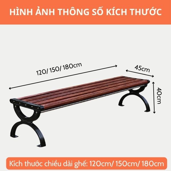 Kích thước ghế băng bằng gỗ màu nâu sậm