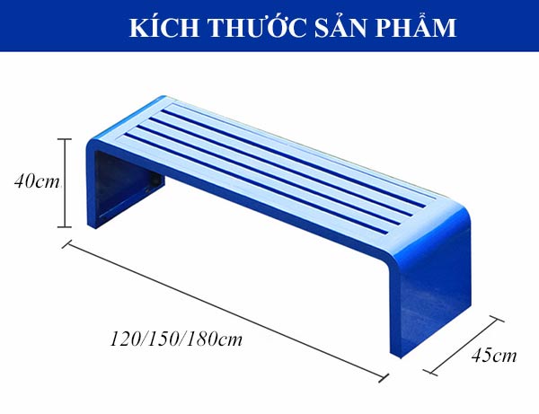 Mẫu ghế công viên có đủ kích thước 120cm, 150cm, 180cm