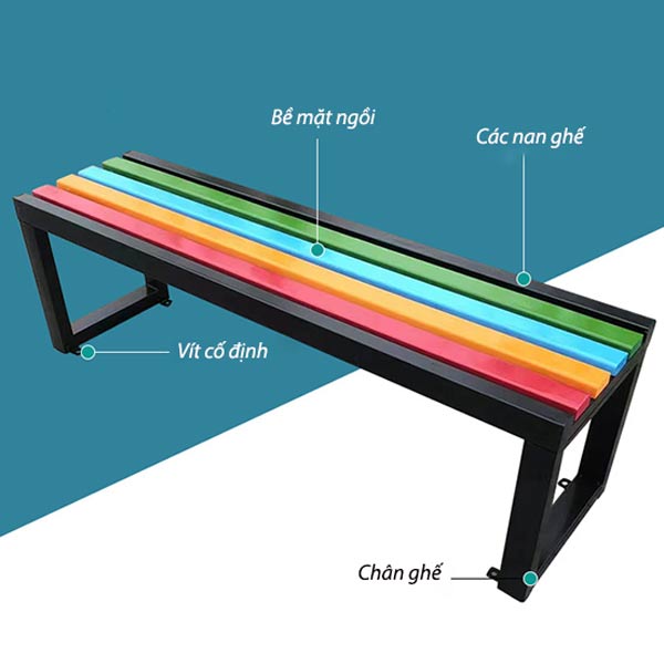 Ghế băng ngoài trời bằng gỗ nhựa màu sắc