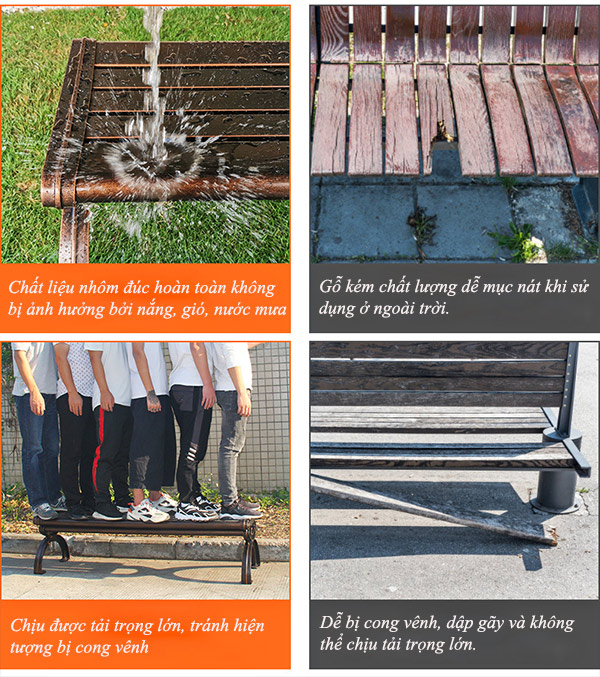 Ghế băng dài nhôm đúc khi so sánh với ghế ngoài trời kém chất lượng